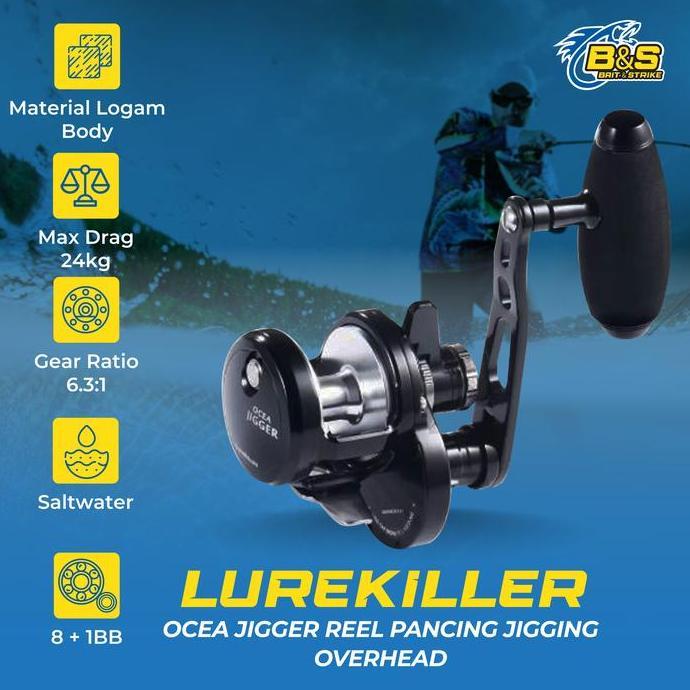 NEW Lurekiller OCEA JIGGER Reel Pancing OH 1500HG/1501HG 24Kg Reel Pancing Jigging Overhead Plat Bes