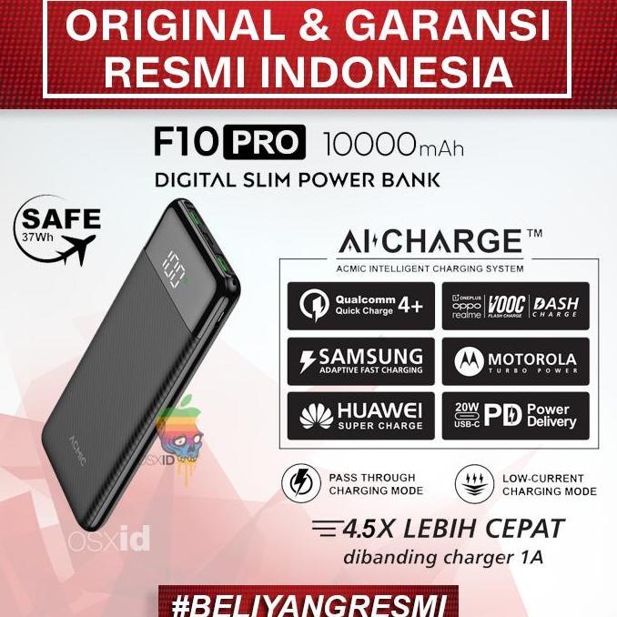 '' ACMIC F10PRO 10000MAH AICHARGE SLIM DIGITAL POWER BANK QC4 + PD + VOOC ''