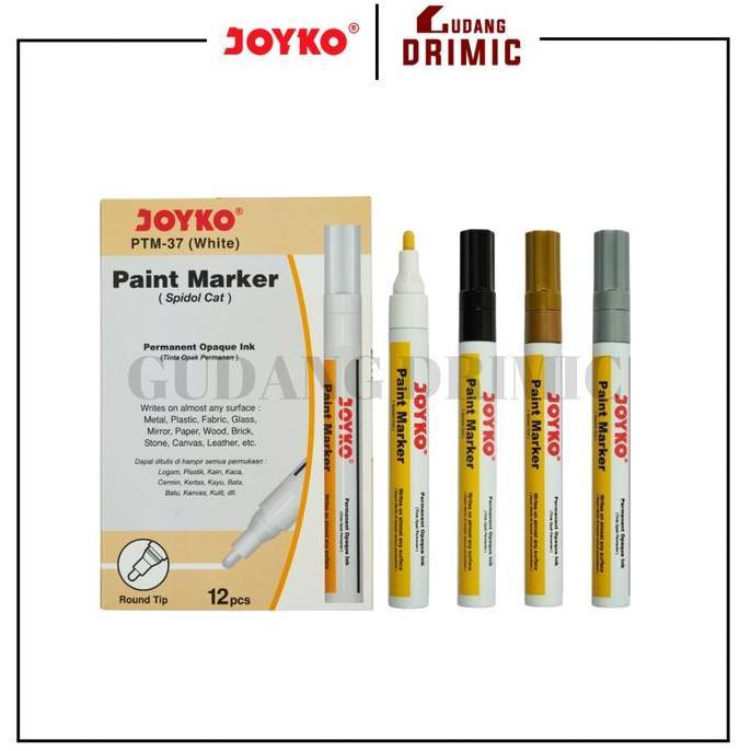 Kinco- Paint Marker Joyko / Spidol Cat Putih Hitam Gold Silver - 1 Lusin Isi 12 Pcs