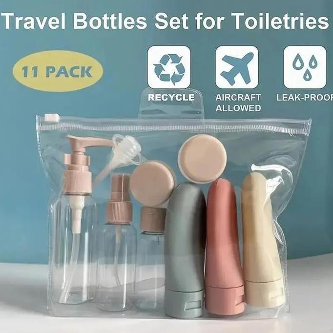 Botol Travel Set 11 Buah Warna Macaron PE PET PP Mudah Dibawa dan Disimpan Ideal untuk Perlengkapan 