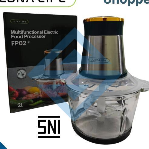 Food Processor / Chopper 2L Kaca Lunalife - 2 Speed, 4 Pisau Stainless Steel 304