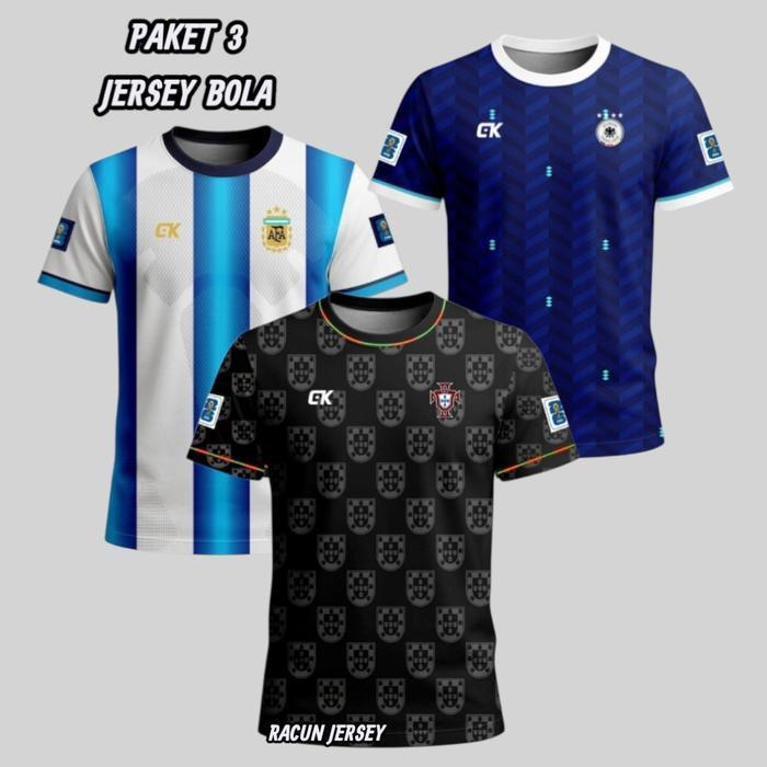 Bisa Cod - Cod Paket 3 Baju Jersey Negara Piala Dunia Atasan Olahraga Terbaru Full Printing Pria Dan