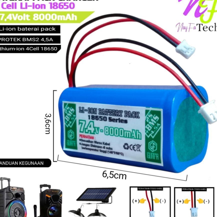 Baterai Speaker / Baterai Salon Aktif 4Cell 18650 8000Mah 7,4V Bms 2S 4,5A Double Soket Xh Dan Ph