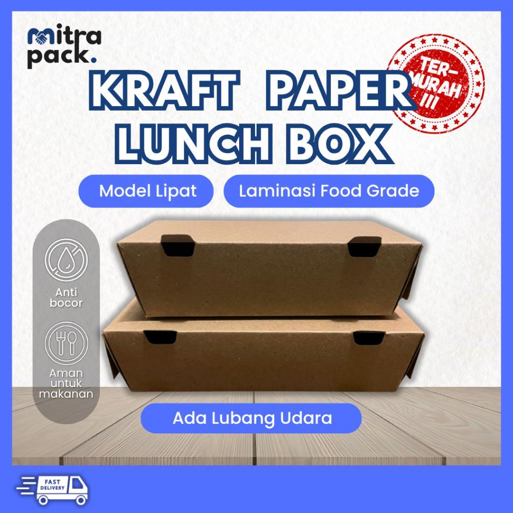 wajib punya [grosir - 100pcs] lunch box kotak makan kraft coklat 100pcs 16x9 / 18x11cm full laminasi