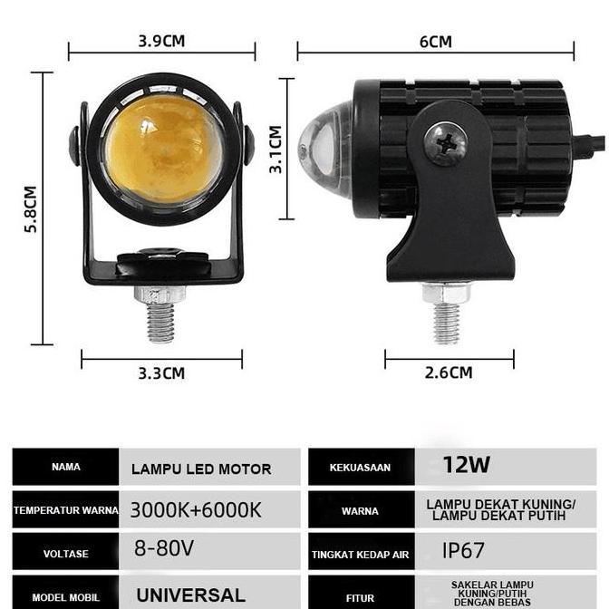 Kvb- Lampu Sorot Led Laser/Mini D2 Laser Gun/Lampu Tembak Sorot Kuning Putih Motorcycle