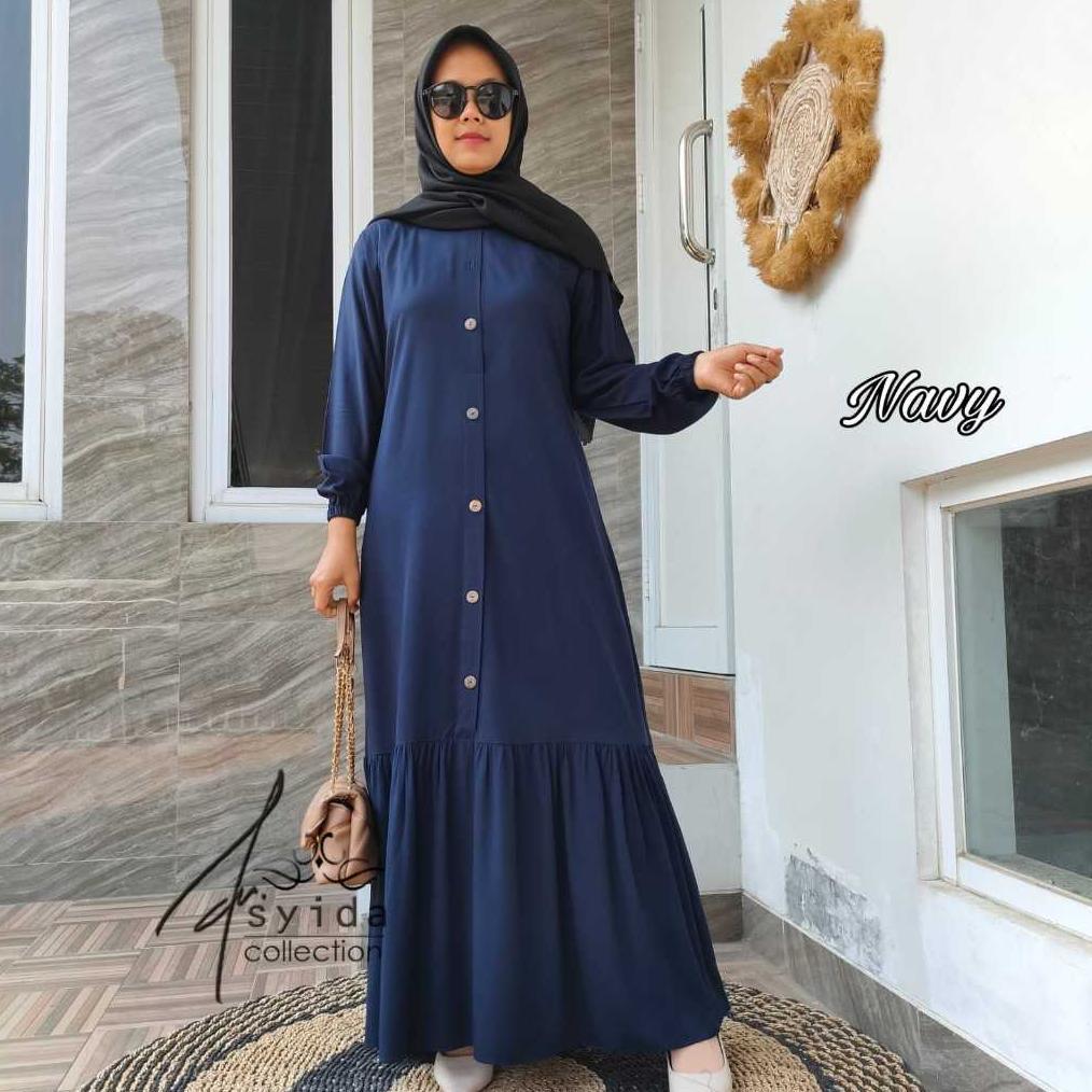 100% AMAN Gamis Rayon Twill  Polos Kancing (SG) Gamis Kancing Susun