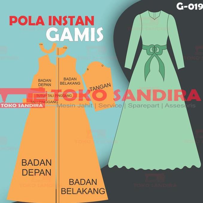 pola gamis/pola instan gamis/pola gamis maxi/pola instan murah/G-019 Alqshop