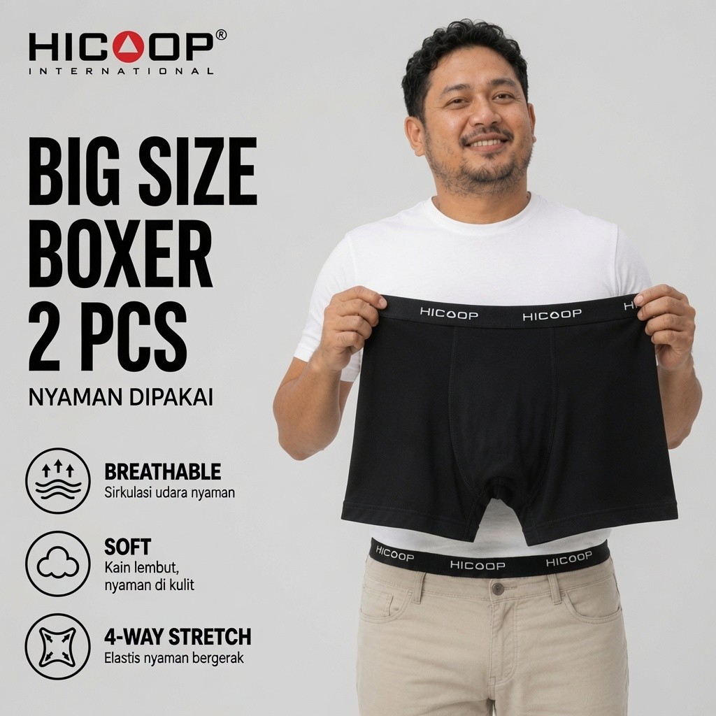 Celana Dalam Pria Hicoop Ukuran Besar 2 Pcs Boxer Cotton Premium HXKL-SC222BS (2XL - 4XL)