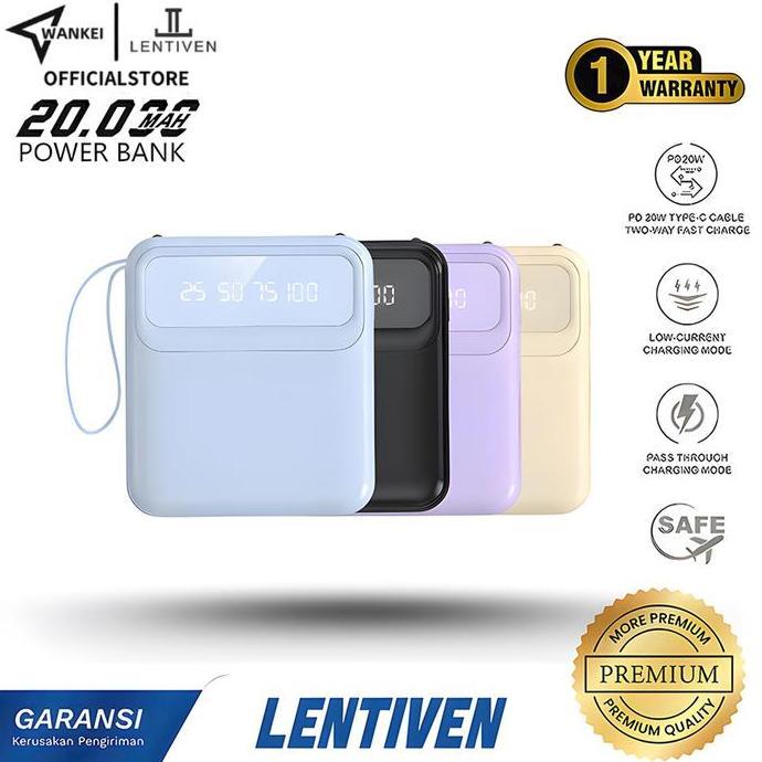 Power- Nkei Lentiven Powerbank 20000 Mah Mini Size 4 Cable Senter Led Display