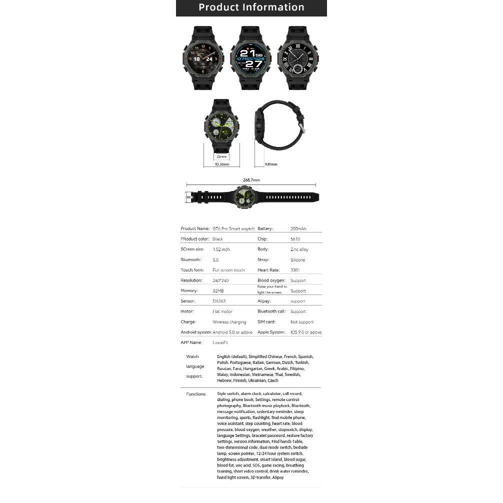 CUCI GUDANG PulsarFit jam Tangan Smartwatch GT6 Pro | Bluetooth Call | Flashlight | Fitness Tracker 