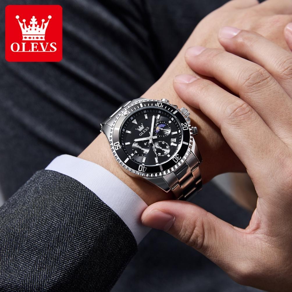 LIMITED OLEVS Jam Tangan Pria Anti Air Original Tahan Keren Luxury Led Analog Stainless Steel Chrono