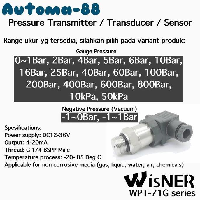 LOW PRESSURE TRANSMITTER 4-20MA 0-10KPA-50KPA-100KPA-200KPA G1/4 BSPP AT88