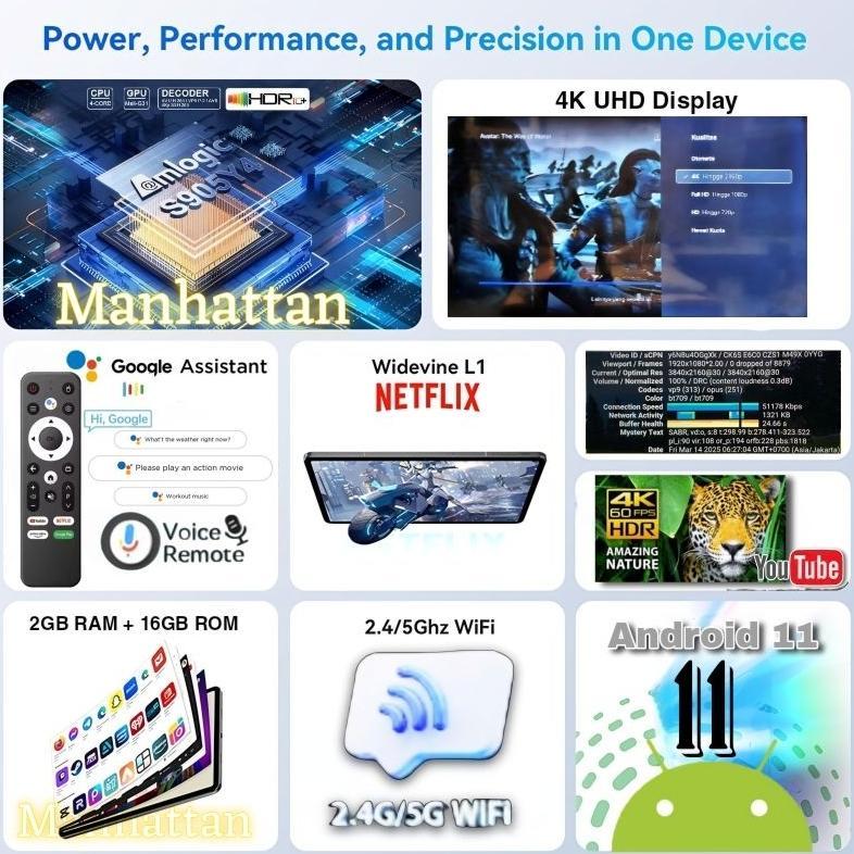 new deals manhattan android tv box stb os11 remot voice google asistant karaoke 2g ram16g rom windev