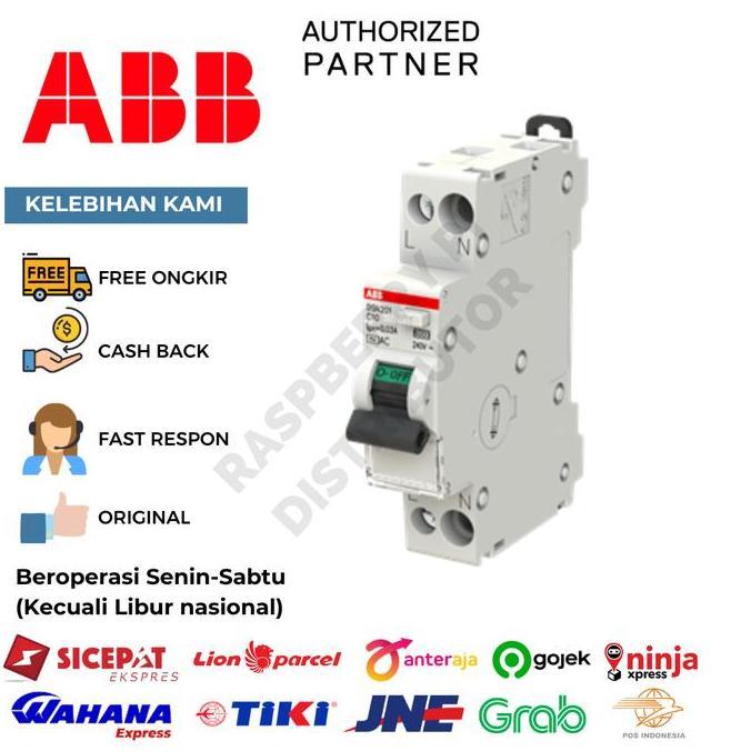 ABB RCBO SLIM MCB + ELCB 10 AMPERE 2 POLE 6KA 30MA 230-240VAC RPD27