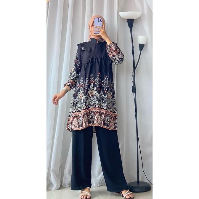 Girls- Adela One Set Tunik Babydoll | Setelan Tunik Rayon Mix Crinkle Terbaru | Inspirasi Outfit Kek