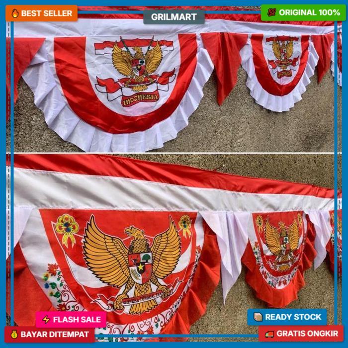 Bendera Gapura - Bendera Background Merah Putih -Bendera Backdrop - Bendera Rumbai  Lingkaran Garuda