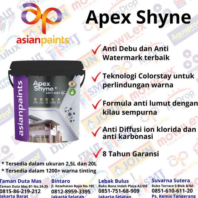 CAT TEMBOK DINDING EXTERIOR ASIAN PAINT APEX SHYNE TINTING 20 LITER