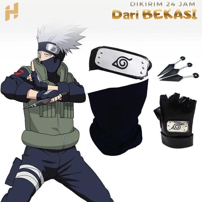 Accessories cosplay kakashi 7Pcs Peralatan Naruto Kakashi Headband Kakashi Mask Kakashi Gloves