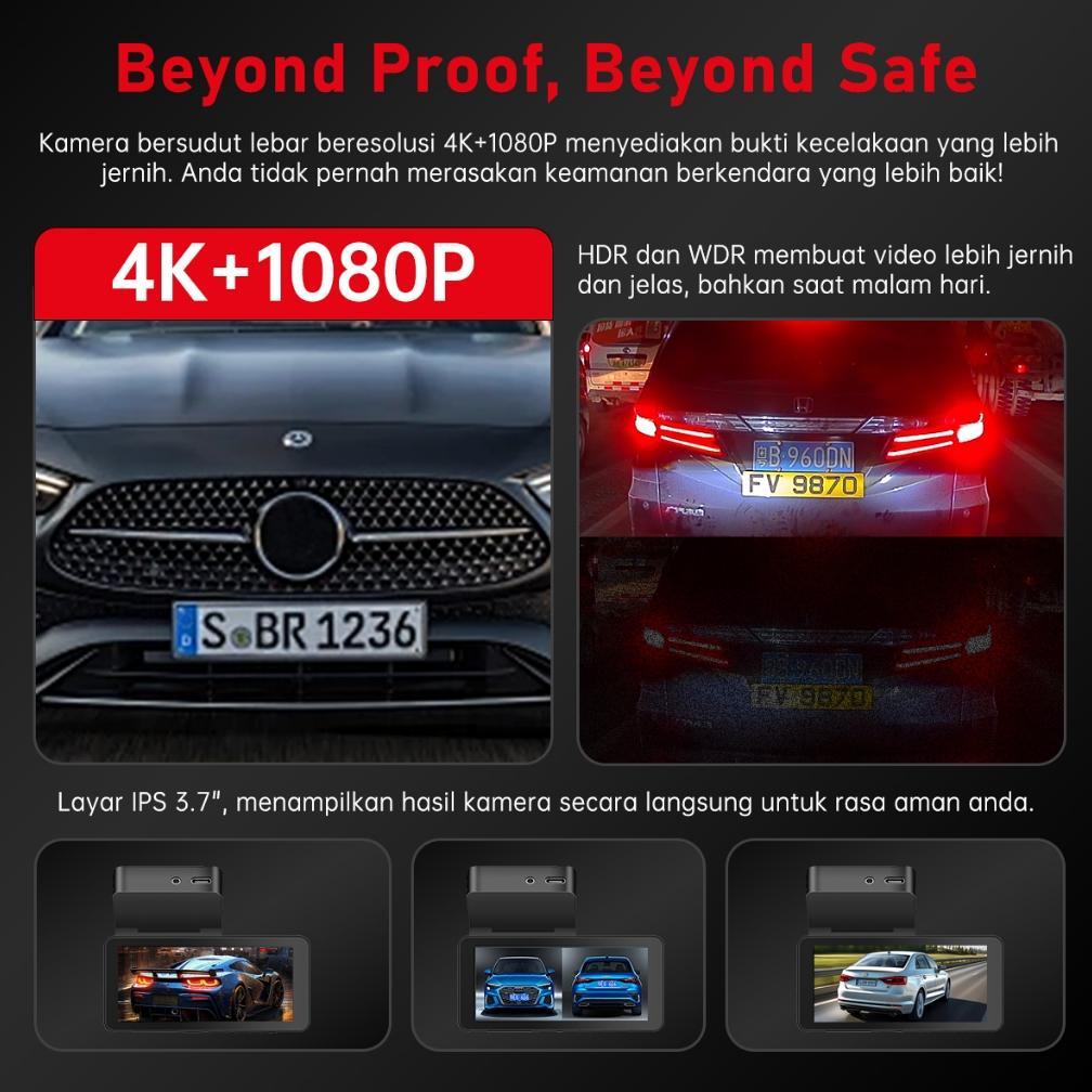 new cargoos mirai 2c dashcam 2 kamera 4k+1080p adas wifi gps monitor depan belakang