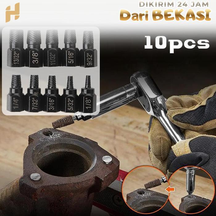 Screw Extractor Set 10pcs Pembuka Baut Dol Hexagon Pembuka Baut Rusak Alat Pembuka Baut Rusak