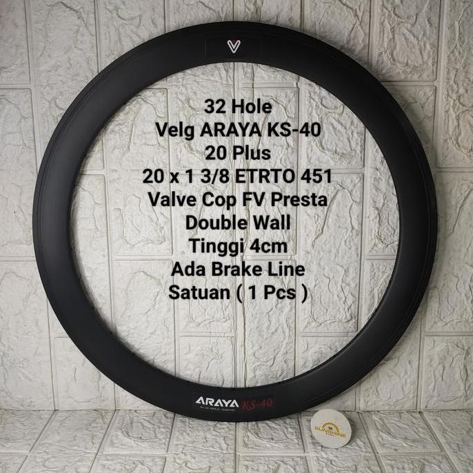 Rims Velg 20 Plus 451 Araya Ks40 Rim 20X1 3/8 Sepeda Lipat Seli Double Wall 4Cm V Dan U Brake Lubang