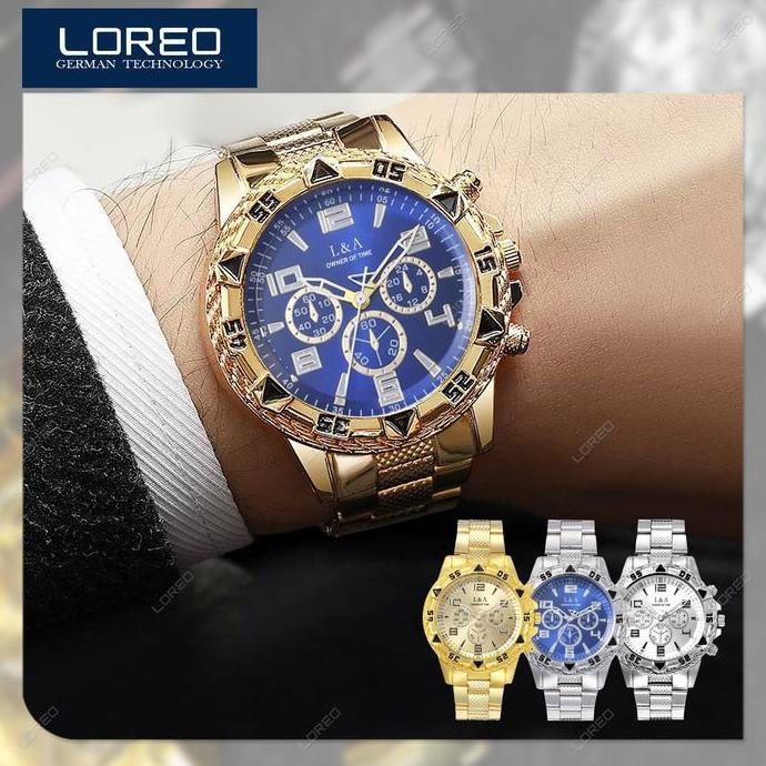 Clock- Loreo Jam Tangan Pria Meh Desain Eropa / Jam Tangan Cowok Chronograph