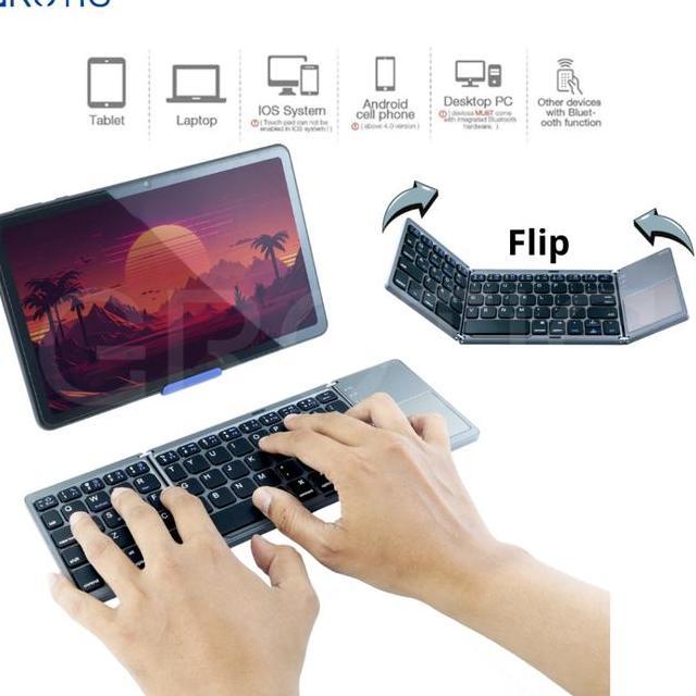 Grotic Keyboard Bluetooth Portable Three Folding Magnetic With Toucad
