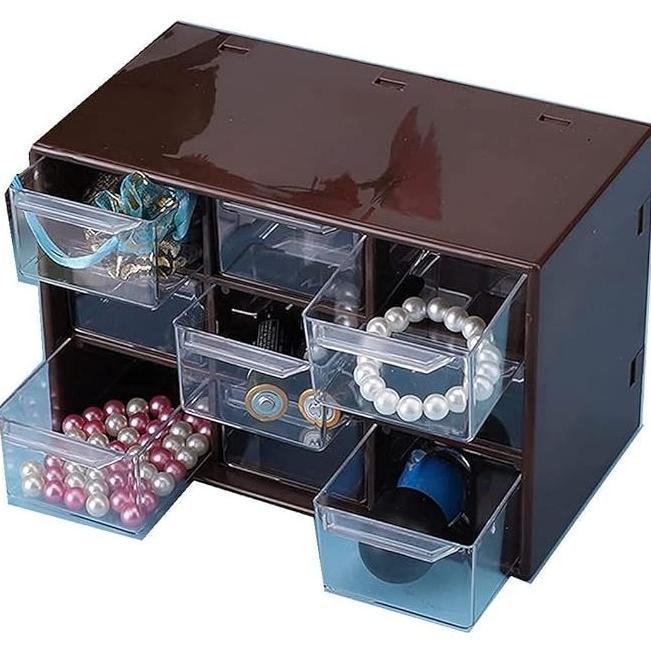 Ready Stock Kotak Laci Perhiasan Aksesoris Serbaguna 9 Sekat / Laci Mini Storage Box Multifungsi  / 