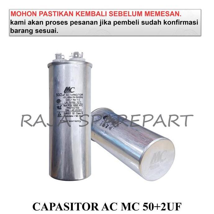C502MC KAPASITOR AC / CAPACITOR DOUBLE MERK MC / CAPASITOR AC MC 50+2UF SGA27
