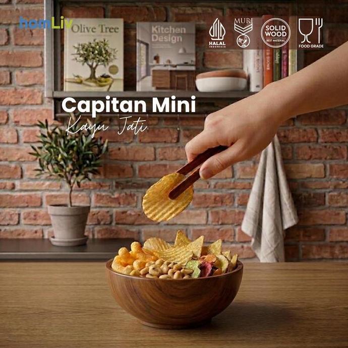 (Best) homLiv Capitan Capitan Mini Makanan Kayu Jati 13 Cm Capitan Mini Wooden Tongs Capitan Foodgra