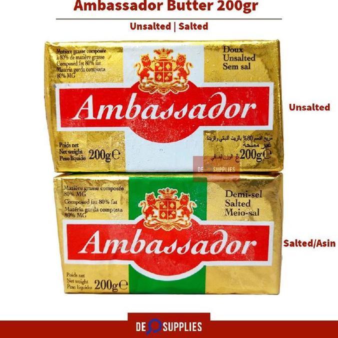 Leite - Ambassador Butter Unsalted Salted 200Gr - Ambasador Butter Blend France Premium Margarin Men