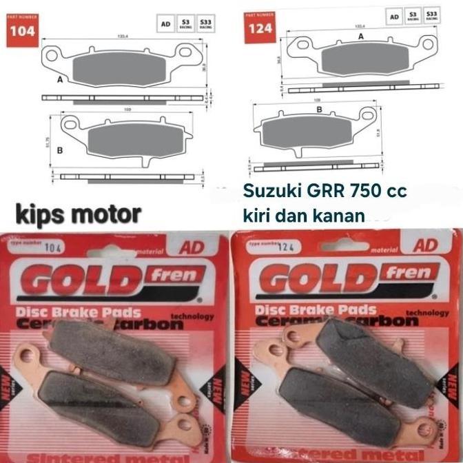 Kampas rem depan kiri kanan Suzuki GSX GSF SV 650 GSR 750 1000 Gold Fren 104 & 124