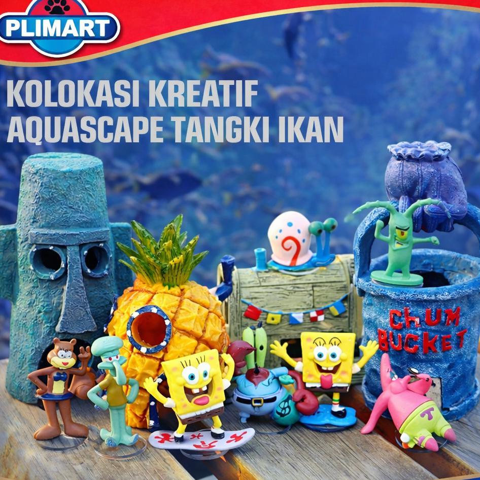 Dekorasi Tangki Ikanhiasan Aquarium Paket Aquarium Spongebob / Aquarium Melengkung / Aquascape