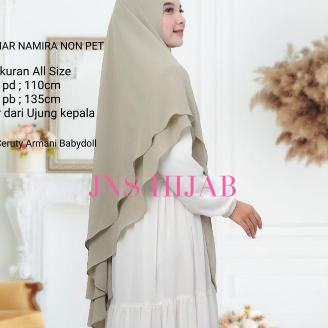 Kerudung Syari Non Ped 2 Layer Ceruty Babydoll Premium/Khimar Non Pet Syari Jumbo/Hijab Ceruty Jumbo