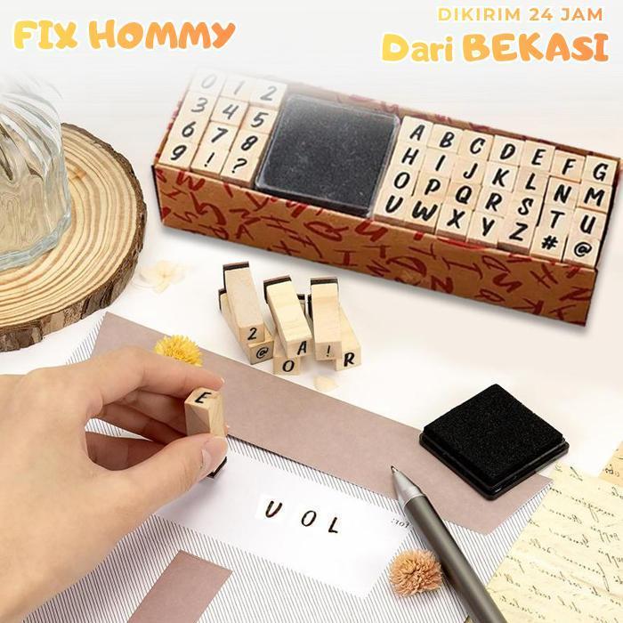 FXMY 40pcs Wooden Stamp Alphabet Number Set Stempel Huruf Dan Angka Lengkap