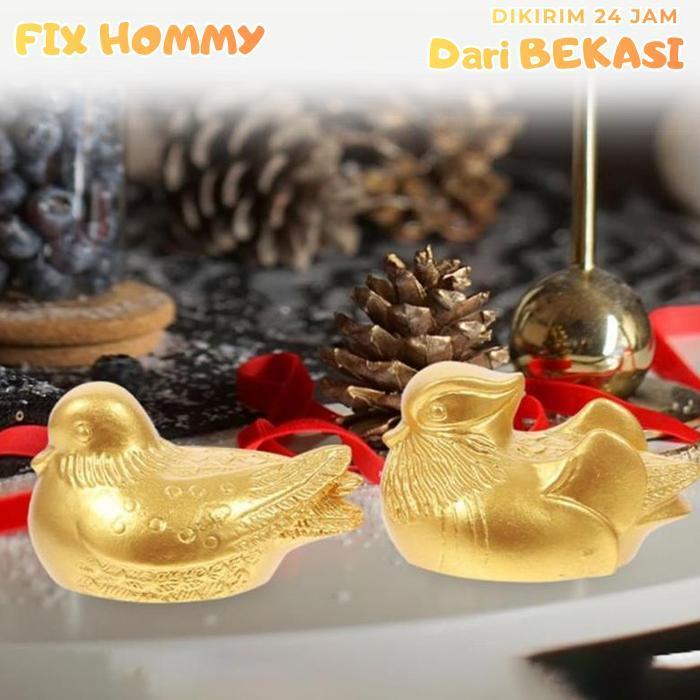 FXMY Sepasang Bebek Mandarin Feng Shui Pajangan Bebek Emas Mandarin Patung Elegan Modern Love
