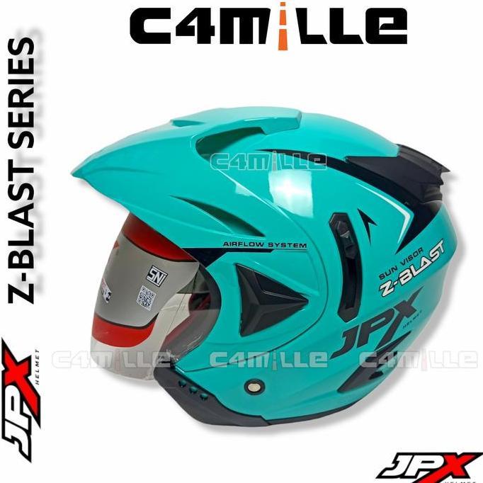 HELM JPX BLAST 2 ICE BLUE GLOSS DOUBLE VISOR HALF FACE