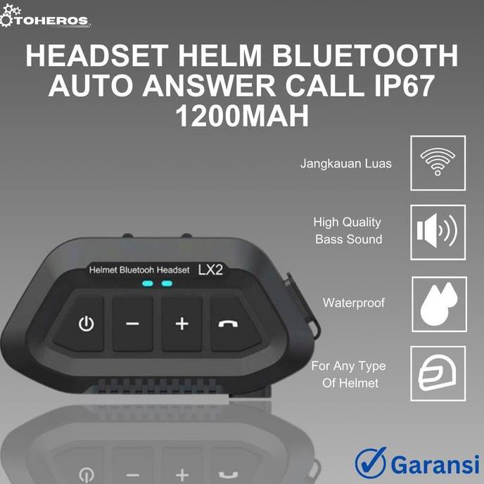 Intercom Helm Headset Bluetooth Auto Answer Call IP67 1200mAh