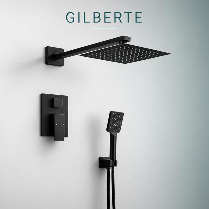 Wall Shower Set Hitam Shower Tanam 3 Mode Hand Shower