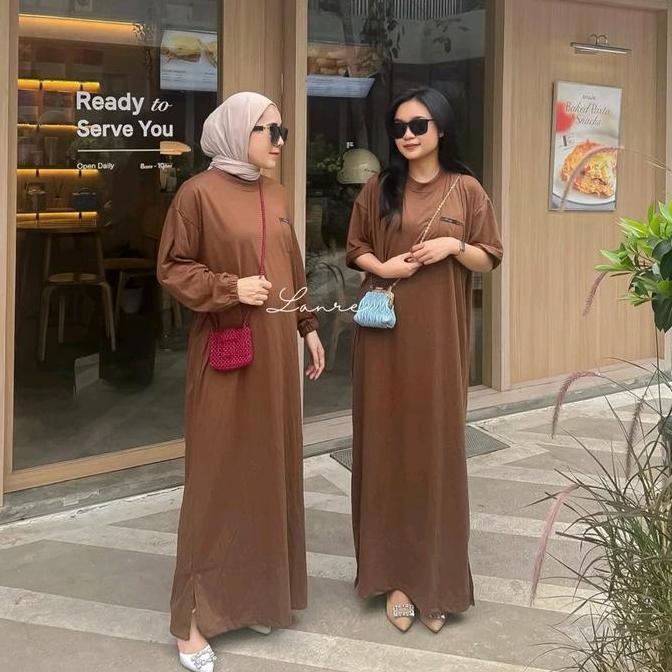 Arsy- Loka Dress Busui Bahan Kaos Cotton Combed By Lanre Muslim Panjang Pendek Mini