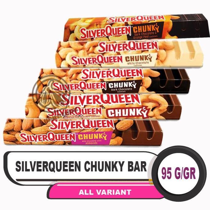 Coklat SilverQueen Chunky Bar 82gr Ukuran Besar 5 pcs Rasa Cashew Almond White Dark Orange Peel Mix