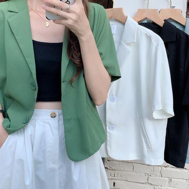 Blazer Wanita Korea Casual Outer Lengan Pendek