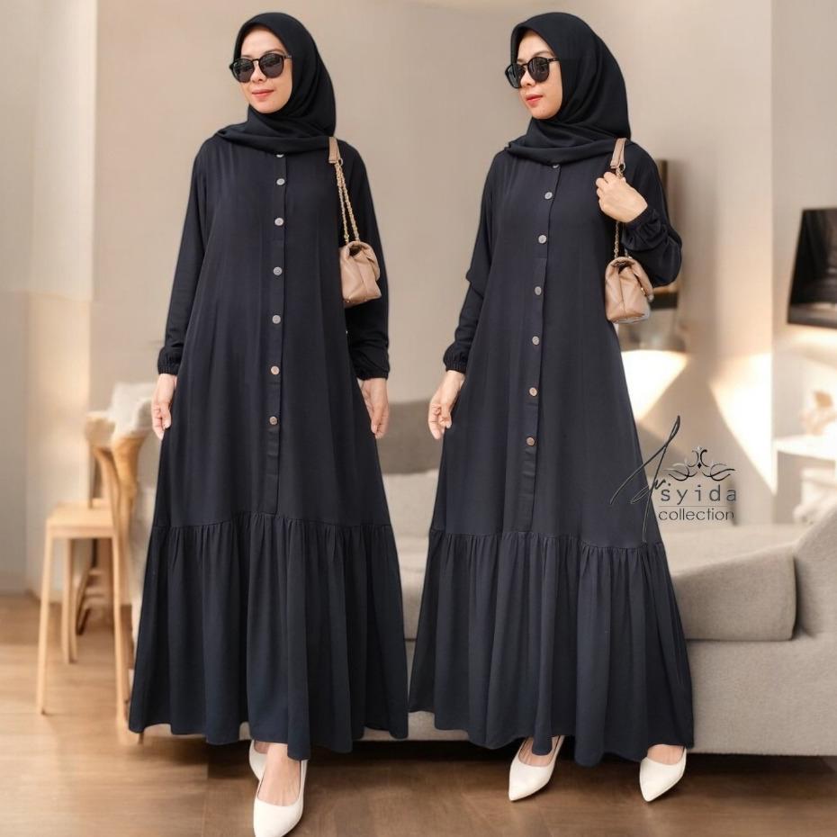Exclusive Gamis Rayon Twill  Polos Kancing (Sg) Gamis Kancing Susun
