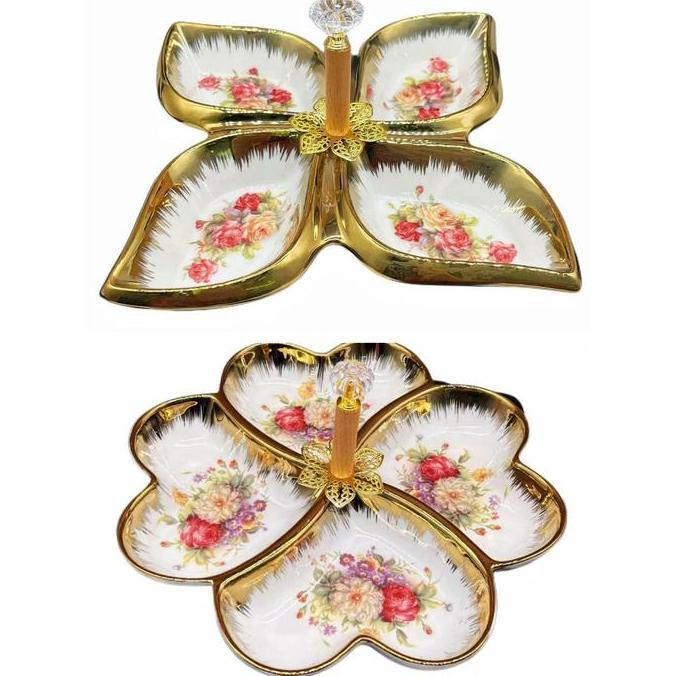 Piring Saji / Piring Permen 4 Sisi / Piring Keramik Motif Bunga Rose