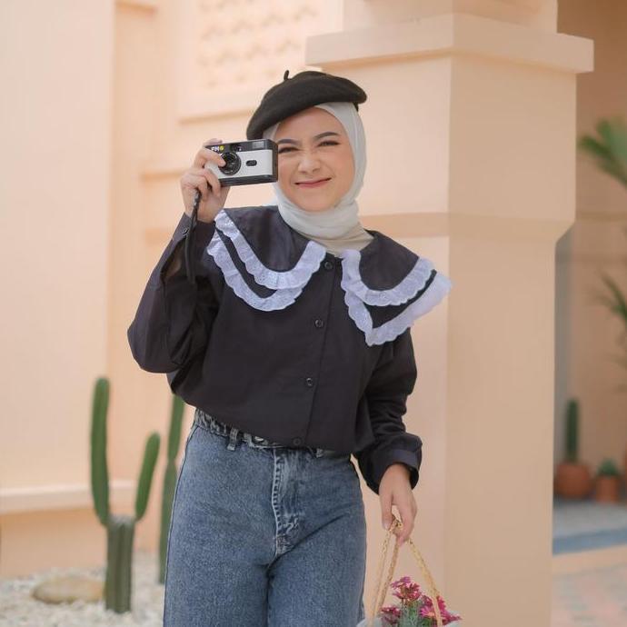 HILINA SHIRT - FLOTTILICIOUS / Baju Atasan Wanita Katun Busui Panjang Tangan Kancing Kotak Kotak Cas