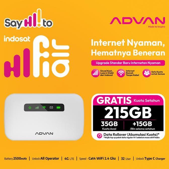 ADVAN IPOCKET MIFI INDOSAT HIFI AIR 215GB MODEM | 4G LTE | BATERAI 2500 MAH | GARANSI 1 TAHUN | SPEE