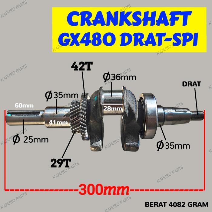 GX480 KROK AS KRUK AS CRANKSHAFT DRAT-SPI UNTUK MESIN PENGGERAK MODEL HONDA ORIGINAL DAN TERPERCAYA