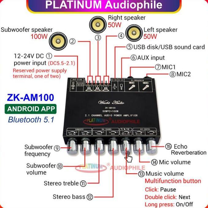 Promo Tpa3116 Amplifier Karaoke Echo Microphone Bluetooth Tws 2.1 Ch Original Zk-Am100 Am100F Cod