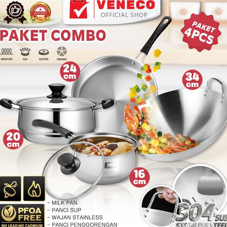 100% aman panci stainless steel 4 set panci dan wajan stainless steel / wajan stainless 34cm panci s