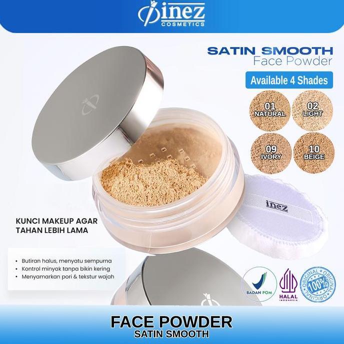 INEZ Bedak Tabur Satin Smooth F Powder Inez Cosmetics Wajah Lightening Loose Powder Kosmetik